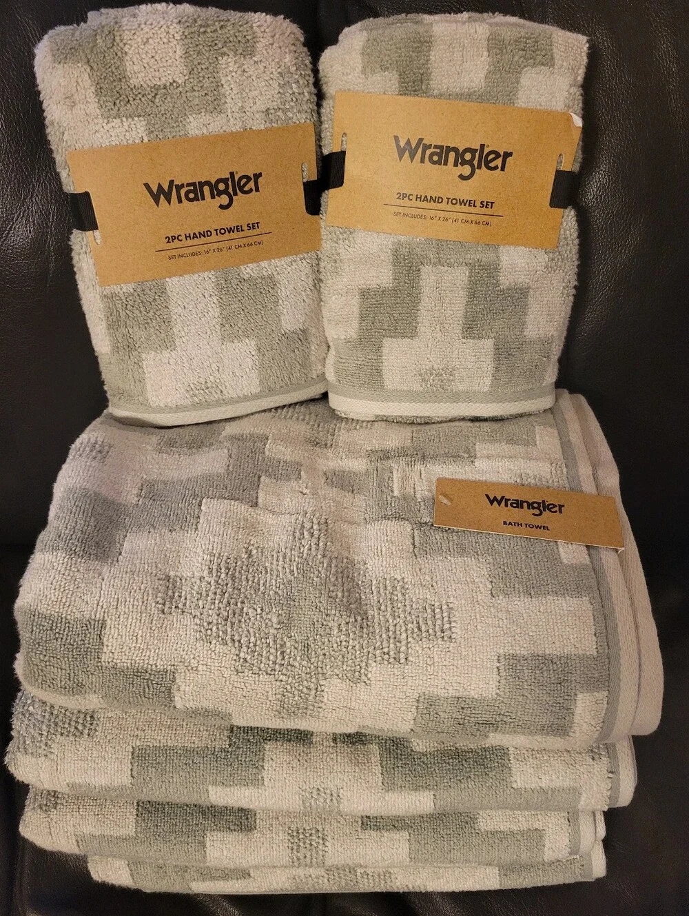 Wrangler‎ 2 Bath Towel And 2 Hand Towel Set Saddle Diamonds green New With Tags